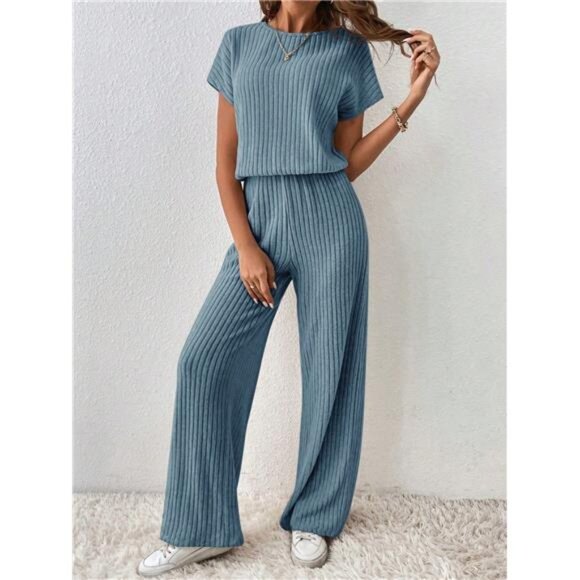 Ladies Jumpsuits Gray Casual Jumpsuit Ladies' Summer Solid Round